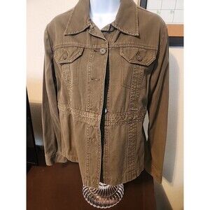 Army Green Jean Jacket Womens Size XL Olive Drab Denim Trucker Jacket AC-3998